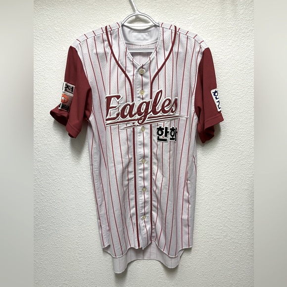 HANWHA EAGLES White Red Striped Button Down Baseball Jersey Korean Sportswear